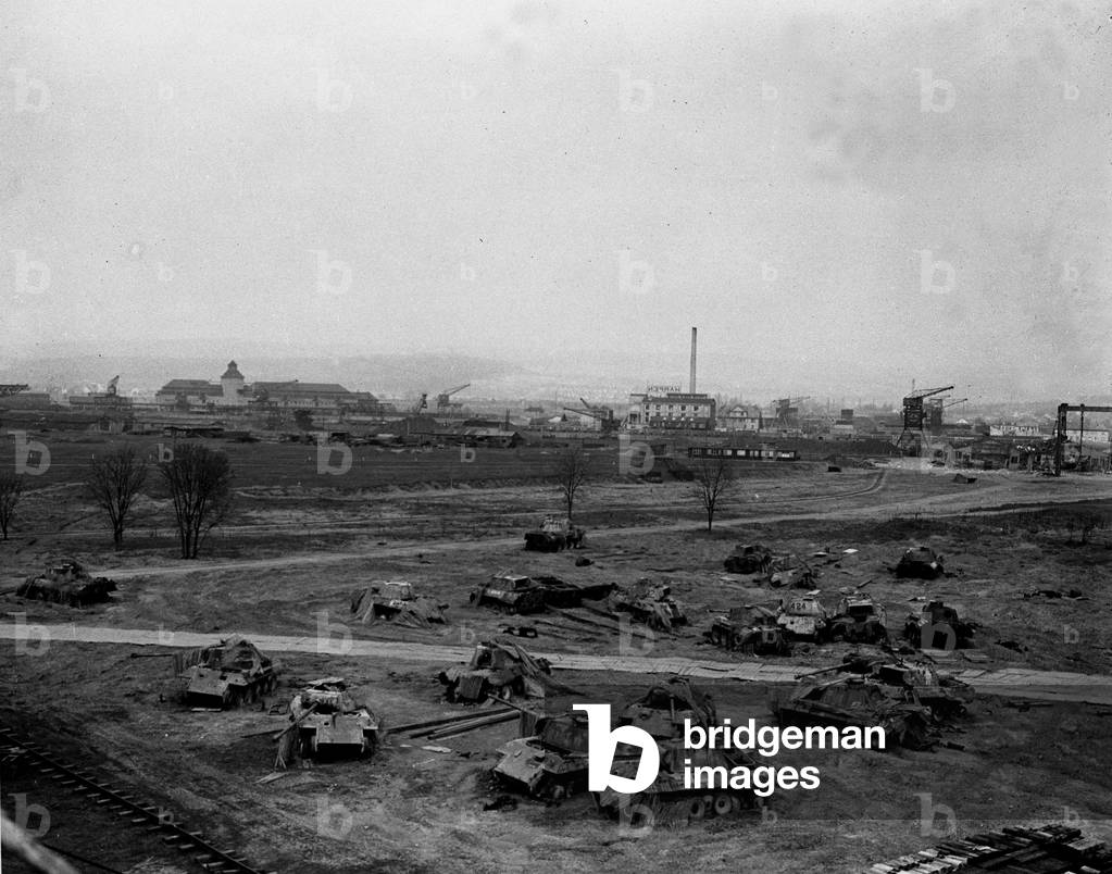 Second World War (1939-1945): Aschaffenburg (Germany) March 28, 1945: After the capture of the city by the soldiers of the 7th US Army, these blinds were destroyed or damaged by the fighting and left behind by the German troops in retreat.