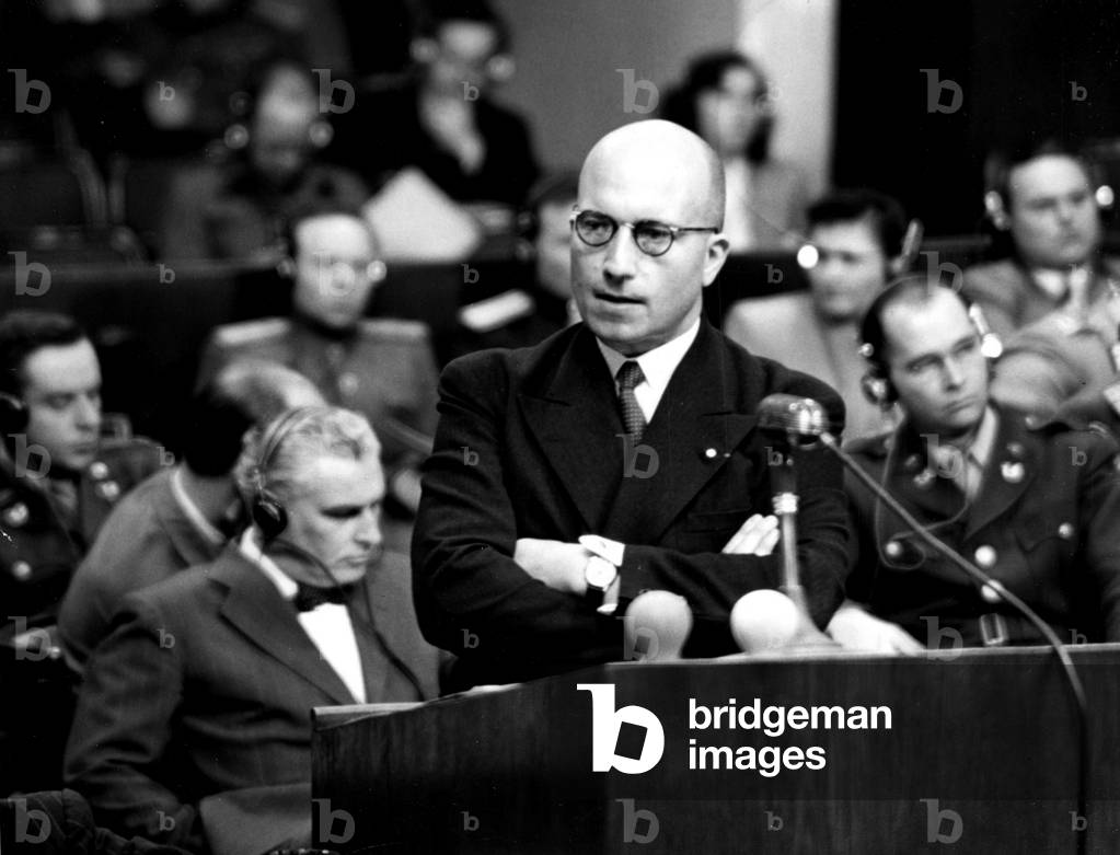 Image of Photography depicting WWII:Nuremberg (Germany) July 1946: At a hearing of the International Tribunal 
