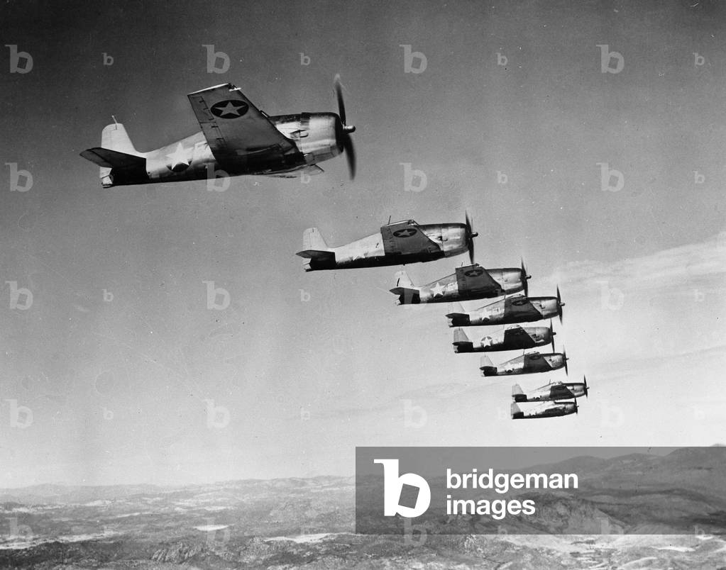 WWII:USA 1943: A flight of Grumman Hellcat F6F.