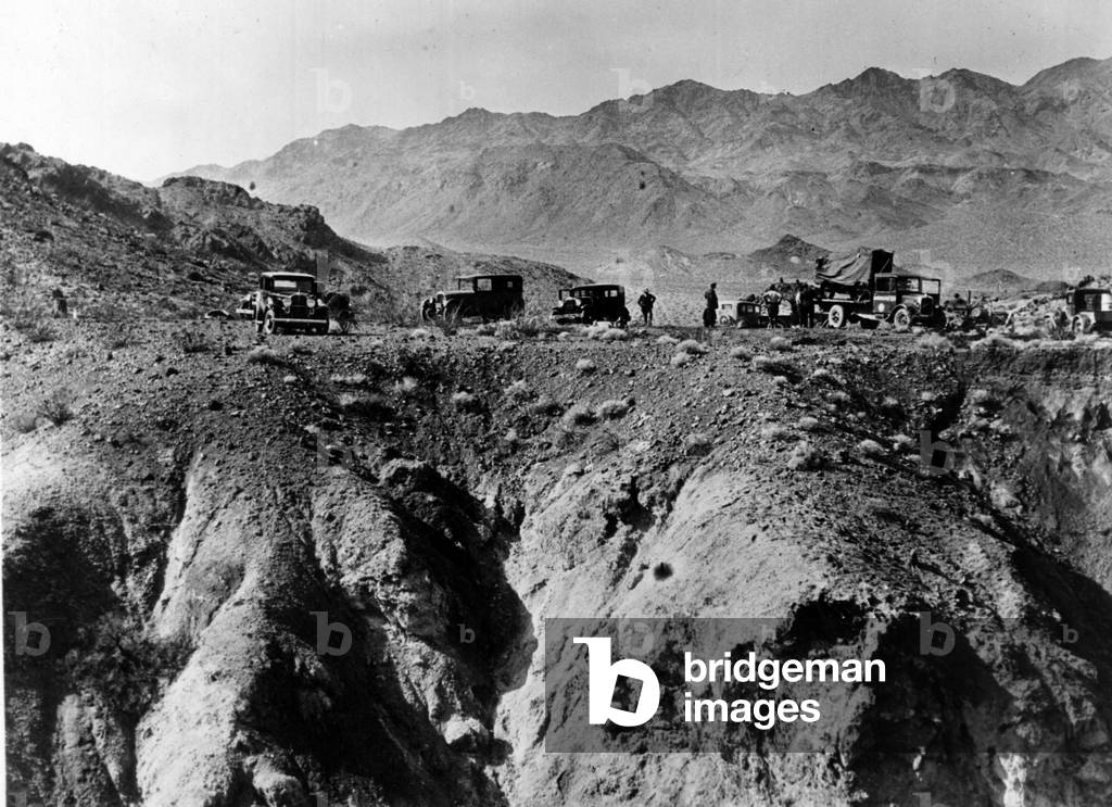 Frontier of Nevada and Arizona (USA) early 1931: Construction of the Hoover Dam (Boulder) on the Colorado River