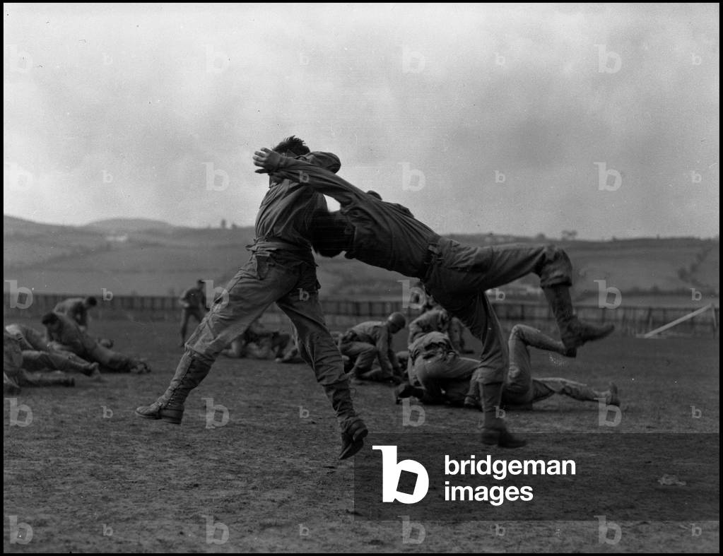 Preparation of the debarkage in Normandy on June 6, 1944 (D Day or D Day): training of American Rangers in a camp in Great Britain in preparation for the debarkage. Photography March 1944.