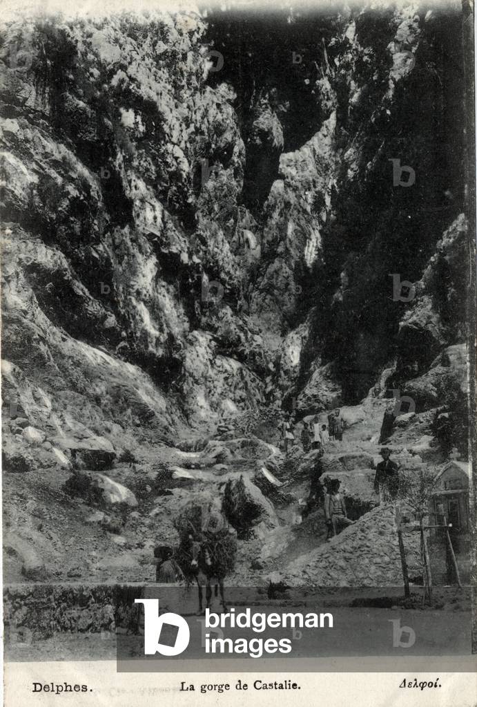 Greece, Delphi: the gorge of Castalia - Postcard late 19th-20th century