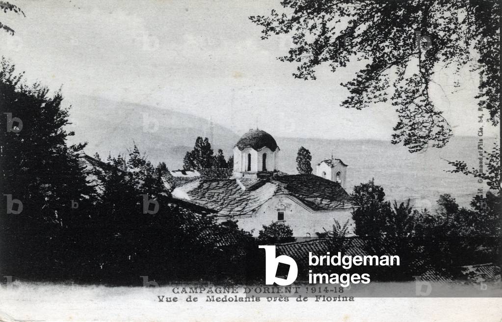 Serbia, Medolanis: view of the city near Florina - Postcard 1914-1918