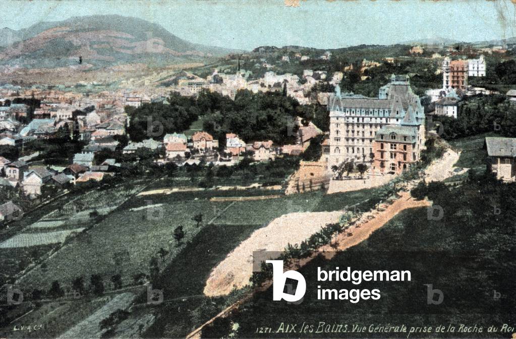 Rhone Alpes, Savoie (73), Aix les Bains (Aix-les-Bains): general view taken from the Roche du Roi - Postcard late 19th-20th century