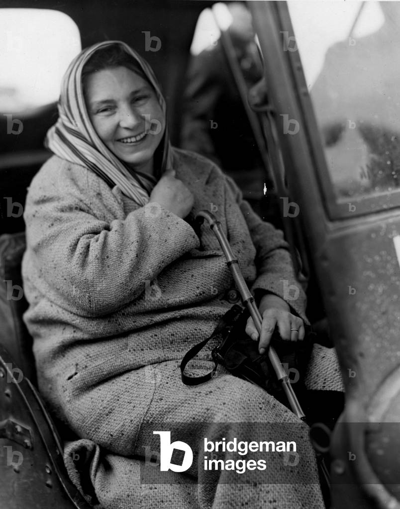 Horshing Airport near Linz (Austria) July 31, 1945 - Madame Laval, wife of President Laval just after returning from Barcelona (Spain) to the US occupation zone - They will be handed over to the French authorities