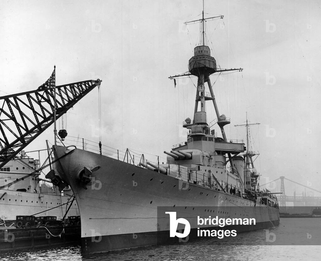 Naval Arsenal of Brooklyn (NY), USA, February 6, 1928: The USS Pensacola (CL/CA-24) is put into active service within the US Navy - Brooklyn, NY, USA, 6th February 1928: Cruiser USS Pensacola (CL/CA-24) goes in service