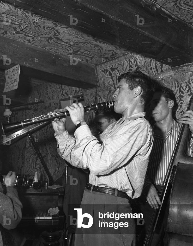 Clarinetist Claude Luter (1923-2006) in a club in Paris around 1950