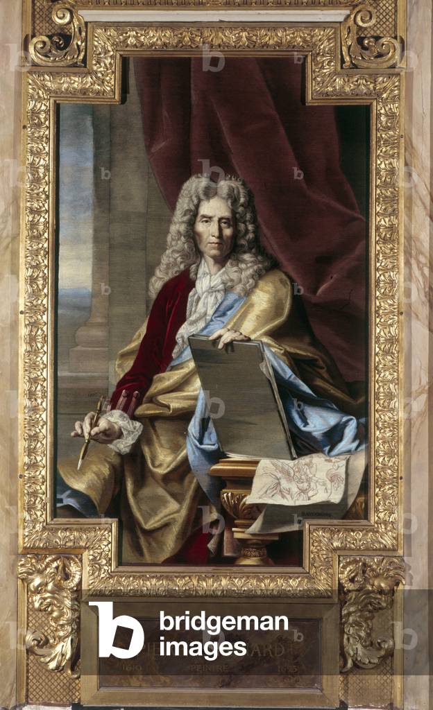 Portrait Pierre Mignard (1612-1695) French painter. Goblin tapestry panel adorning the Gallery of Apollo. Realised by A. de Brancas around 1858-1860. Musee du Louvre Paris.