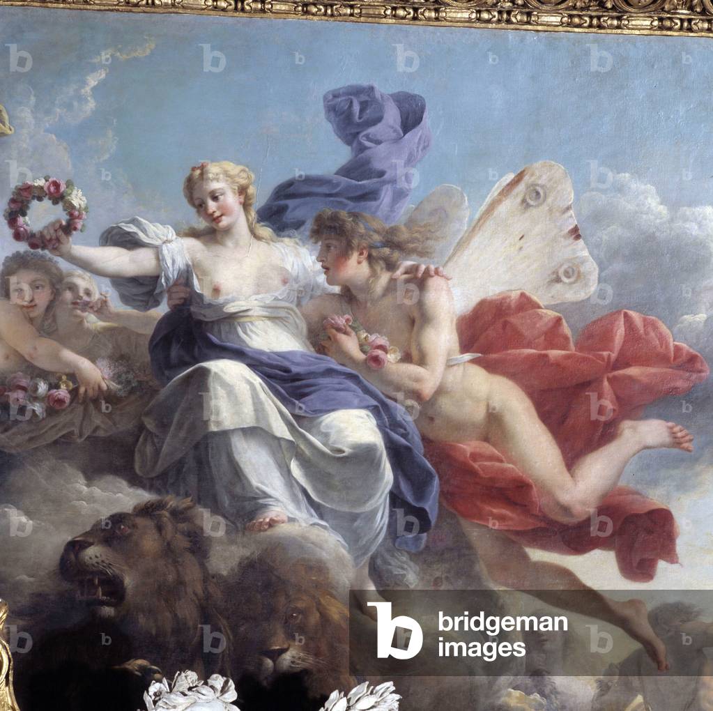 Frühlings- oder Zephyr- und Florakrönung mit Blumen Cybele (Detail) (1780 - 1781). Gemälde von Antoine Francoi