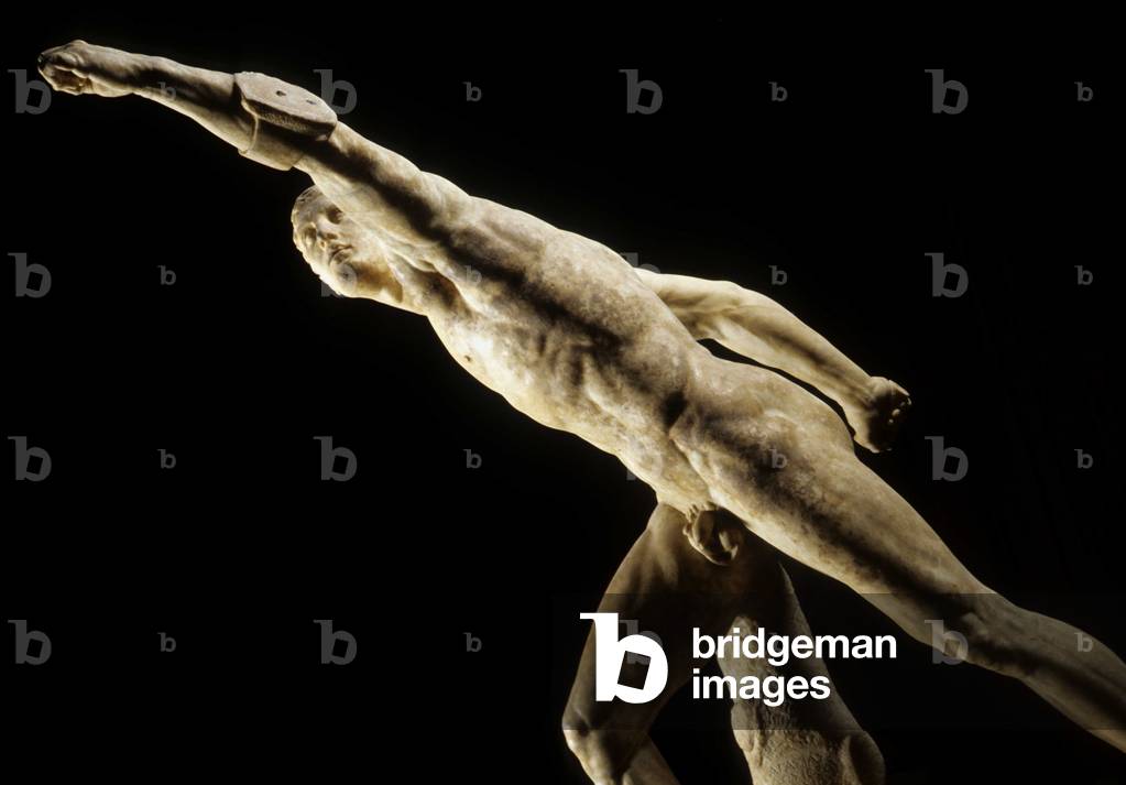 Combattente di eroi chiamato il «Gladiatore Borghese» scultura in marmo di Agasias d'Ephese (I secolo a.C.) in