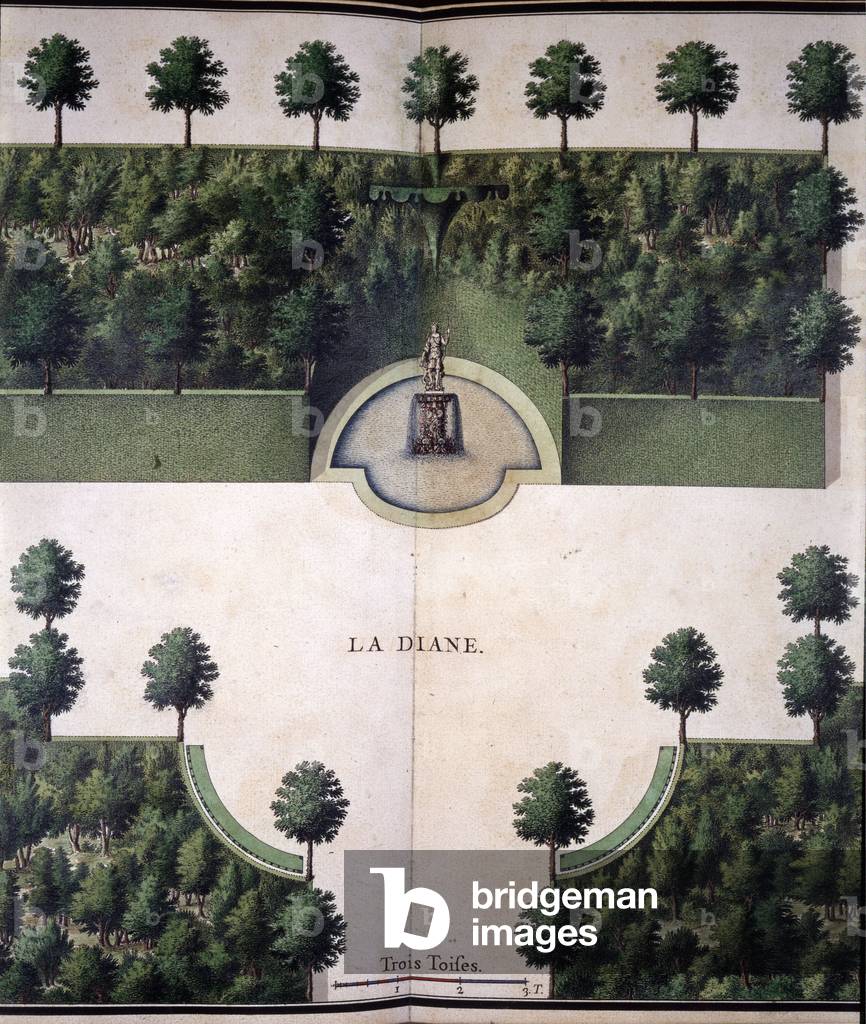 "La Diana nel giardino del Castello di Marly il Re. Guazzo dalla copia del re" 1714