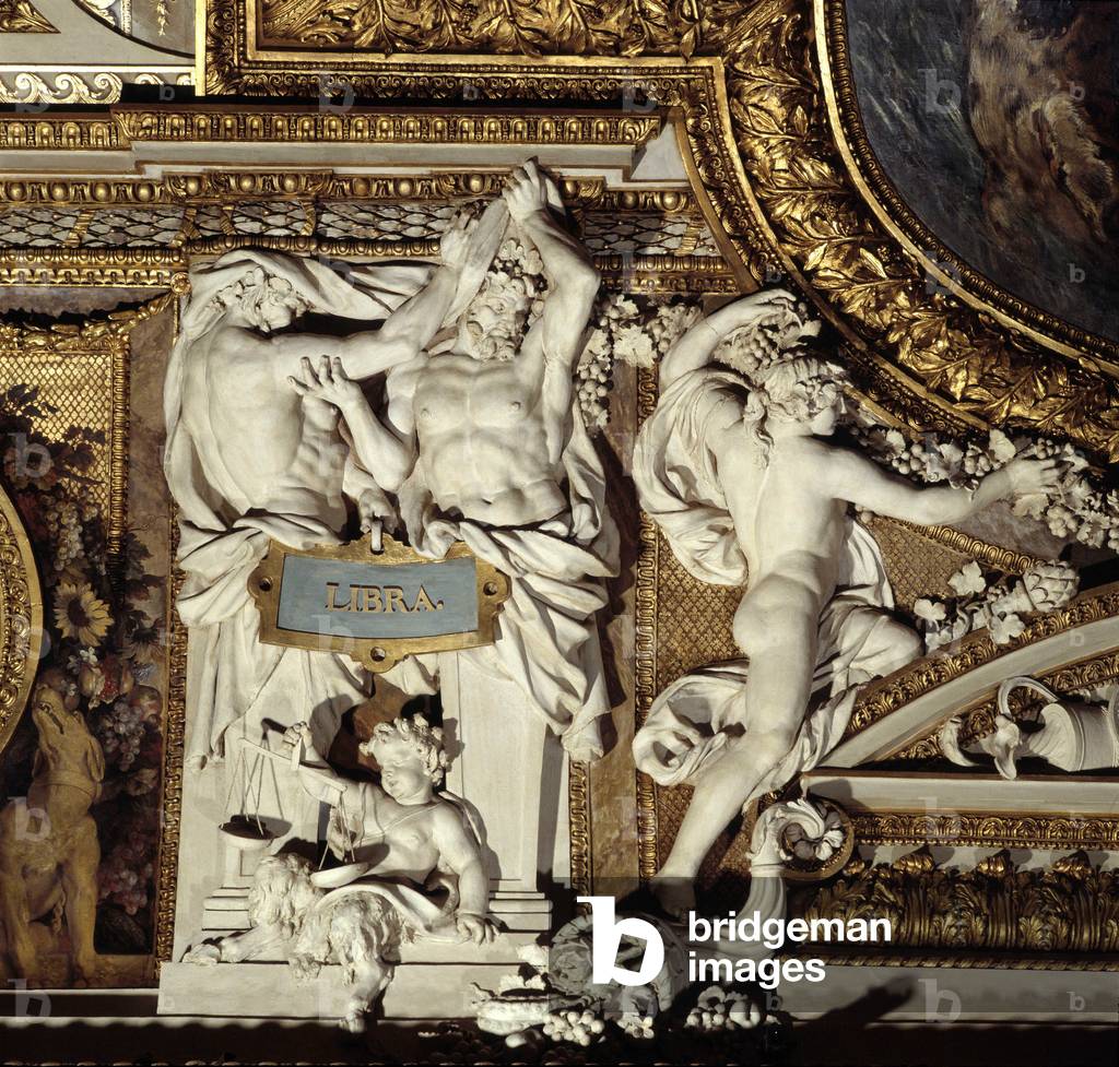 The sign of the scale (1663 - 1665). Francois Girardon (1628 - 1715), based on a drawing by Charles Lebrun (Le Brun) (1619-1690). Galerie d'Apollon at the Musee du Louvre in Paris.