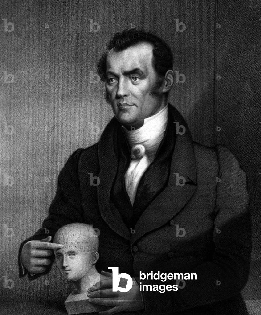 Johann Gaspar Spurzheim:  Johann Gaspar Spurzheim (1776-1832), German physician who toured Europe and the United States popularizing phrenology. In the 19th century, Phrenology succeeded the ancient personality theory of the Four Humors and preceded 20th century psychology. Ca. 1830.