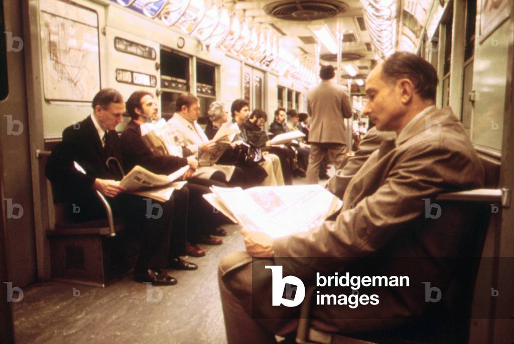 1970s Americ. Passengers on a subway car, New York City, New York c. 1972