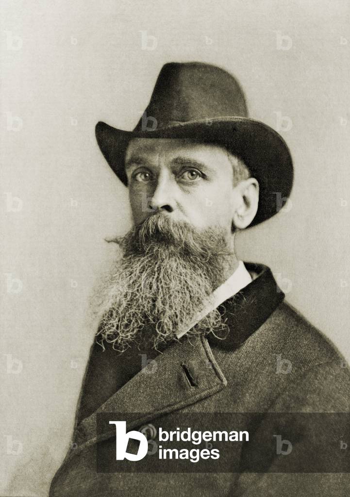 Thomas Moran (1837-1926), American landscape painter, began his career with the Hudson River School. In the 1870s he began painting Western places that would become the great national parks: Yellowstone, Grand Canyon, and Yosemite. Portrait by Napoleon Sarony, c. 1890