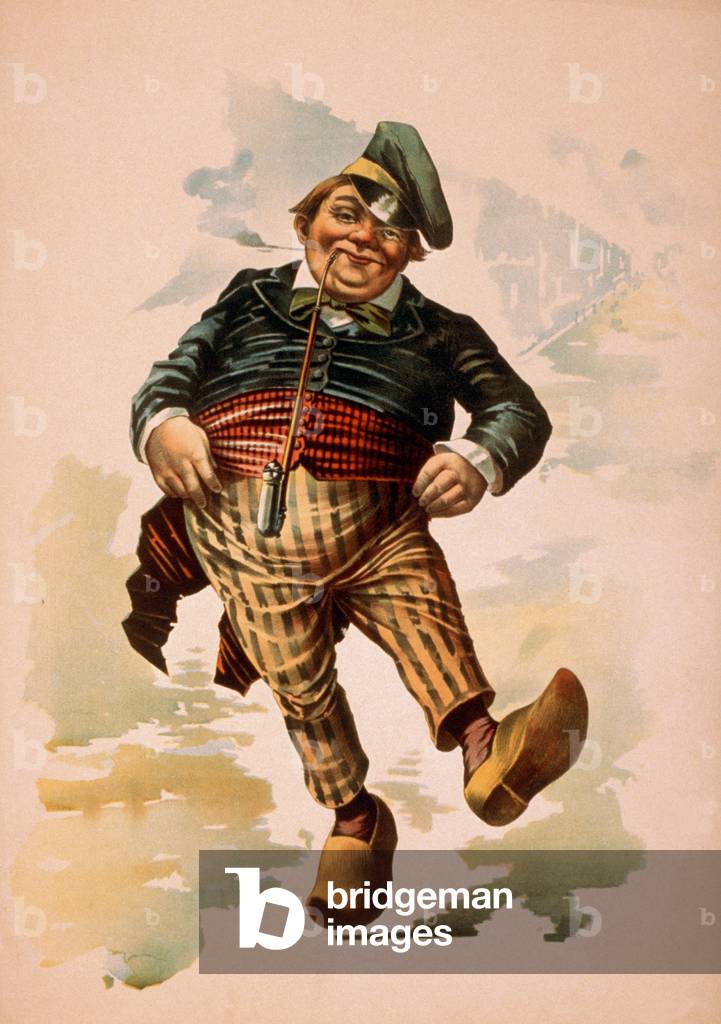Dutchman dancing in wooden shoes with pipe, c.1890 (poster)
