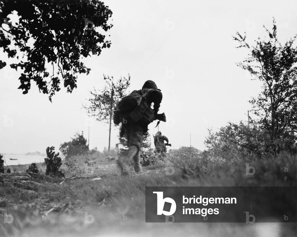 Marines move against the Japanese on Saipan. June 24, 1944. Northern Mariana Islands, World War 2