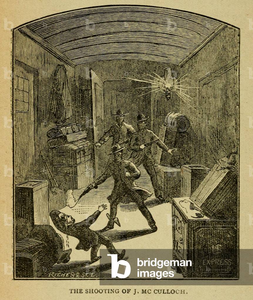 Unidentified masked robbers, suspected to be the James gang, robbed a passenger train at Winston, Missouri on July 15, 1881. They killed a second man in the baggage car before they escaped with ,000 in bills and coins. In response, the governor of Missouri placed a ,000 reward for the gang