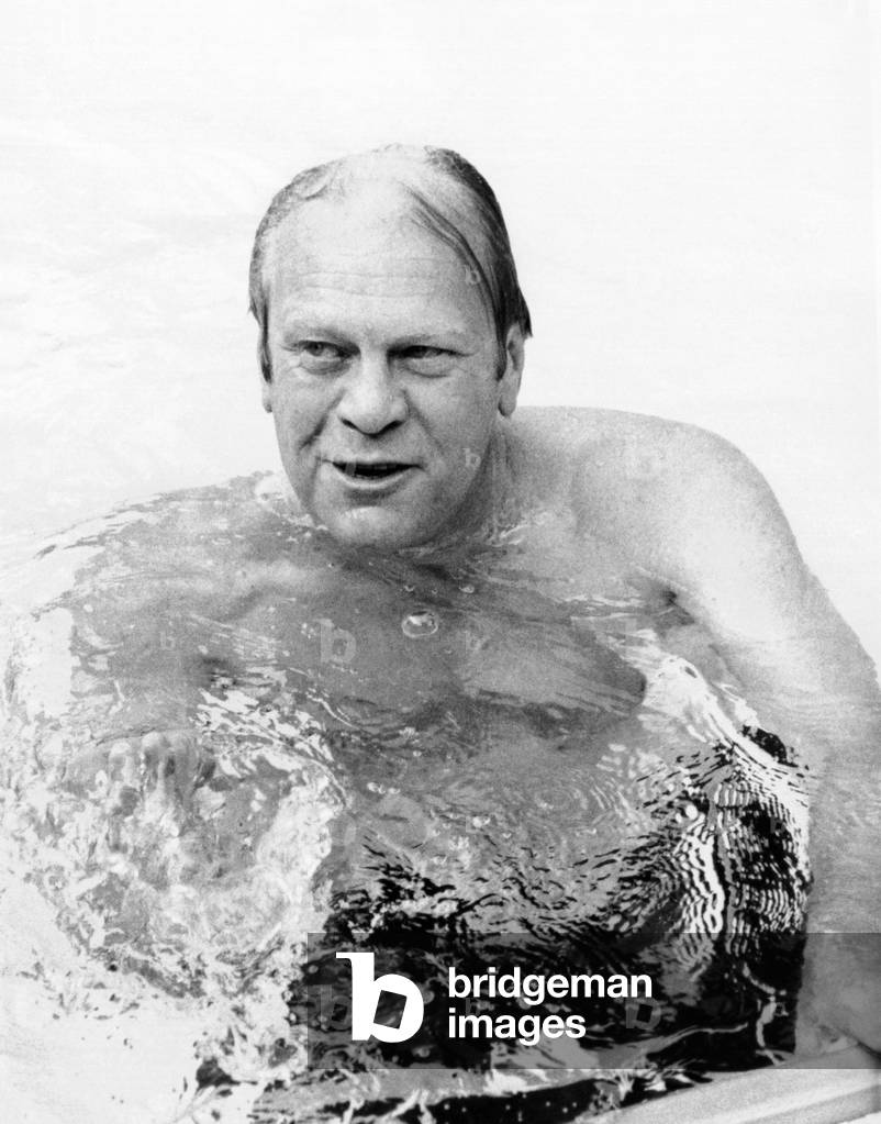 President Ford swimming in the new White House Swimming pool. July 5, 1975