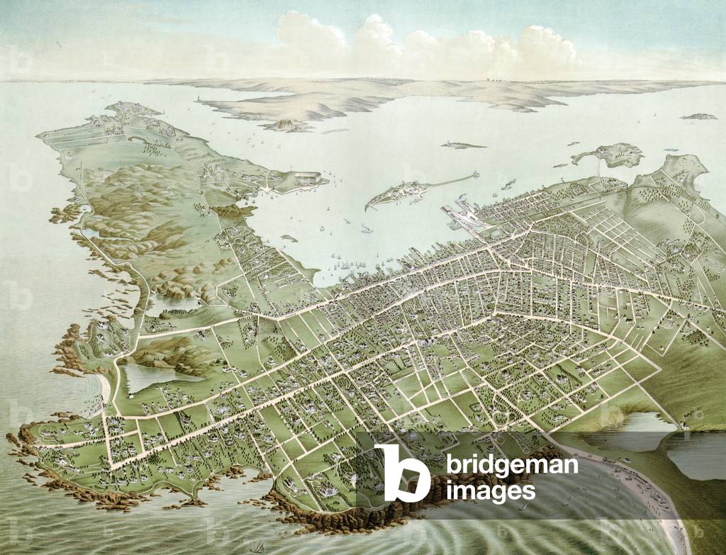 Rhode Island. An aerial view of Newport, Rhode Island, c. 1878