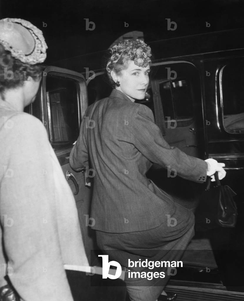 Congresswoman Clare Booth Luce arrives in Chicago for the Republican National Convention. June 6, 1944. Before she introduced former Pres. Herbert Hoover, she attacked the Roosevelt Administration tardy preparation for World War II, and for practicing one-man diplomacy