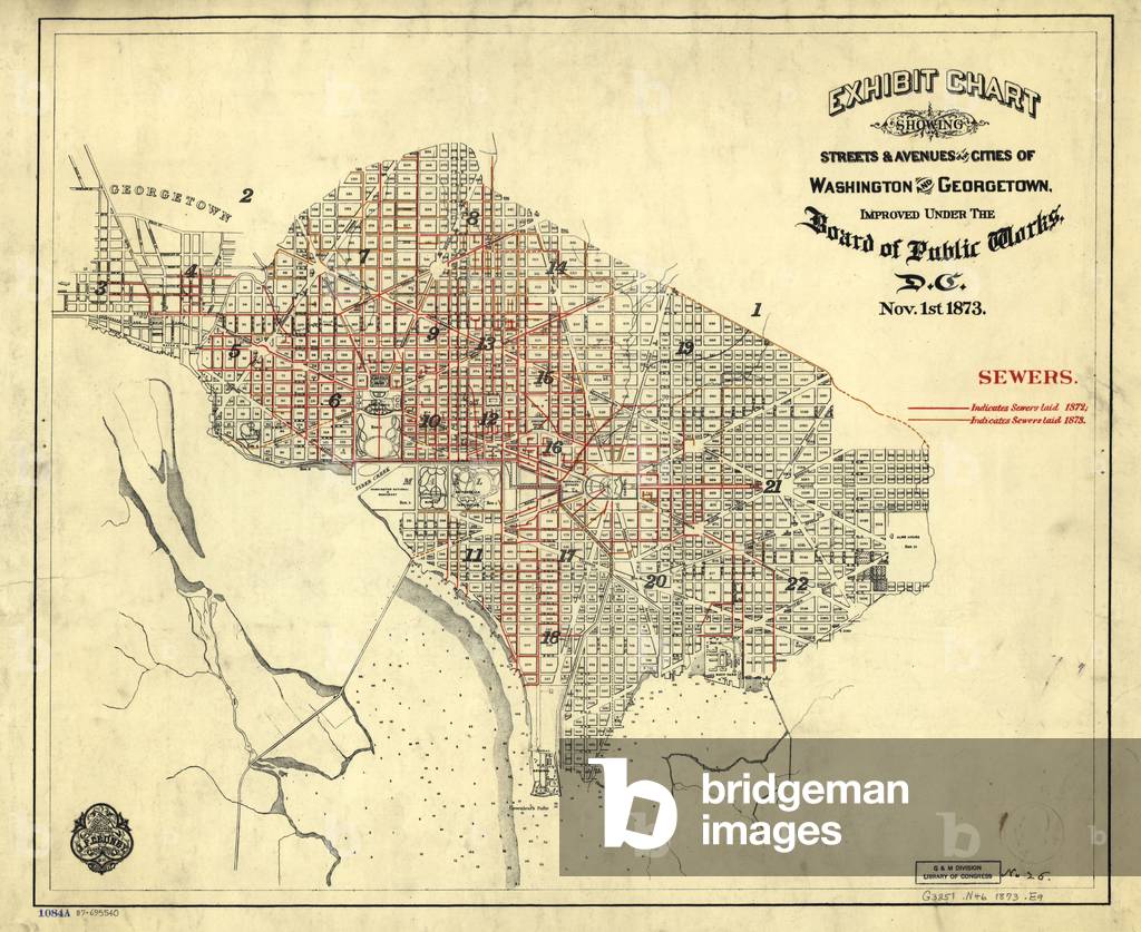 Washington, D.C. Map showing the District of Columbia. 1873