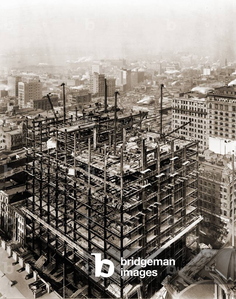 Woolworth Building steel frame structure under construction, New York City, Feb. 2, 1912