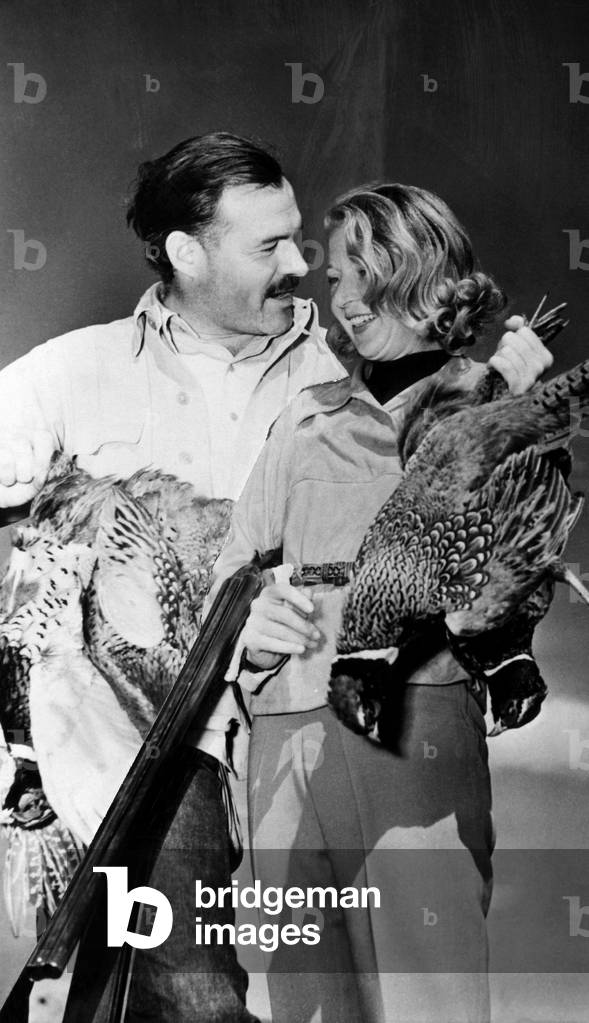 Ernest Hemingway and Martha Gellhorn on a shooting expedition. c. 1940.