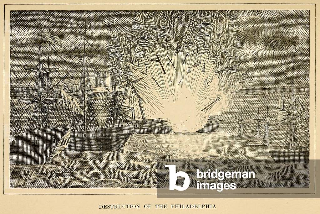 First Barbary War 1801-1805. Destruction of the USS Philadelphia in Tripoli Harbor. Feb. 16 1804