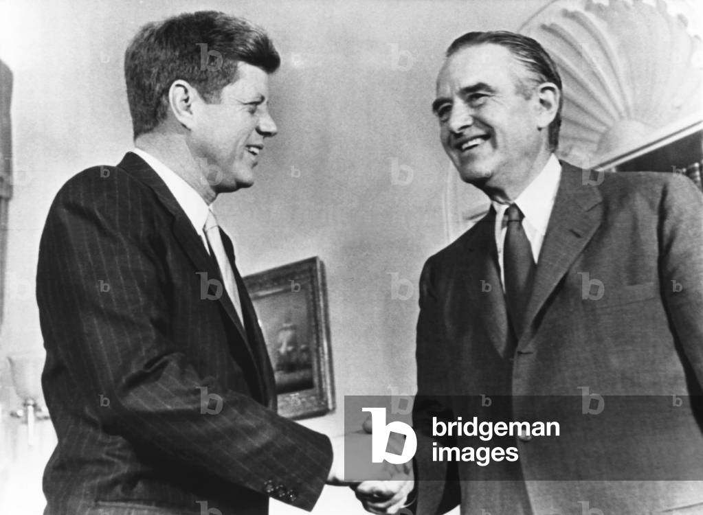 President Kennedy welcomes Ambassador Averill Harriman on his return from an 8 nation, 27 day trip. March 29, 1961