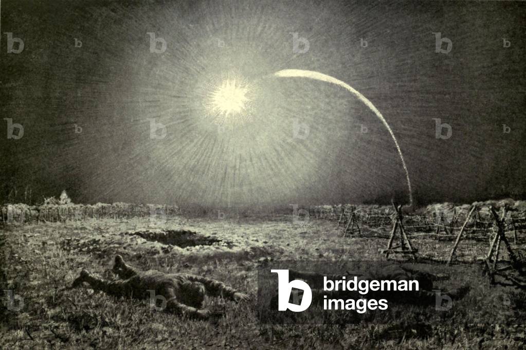 World War 1. Both sides launched flares between the trenches at regular intervals to illuminate 'no man's land' to detect raiders. c. 1915-18