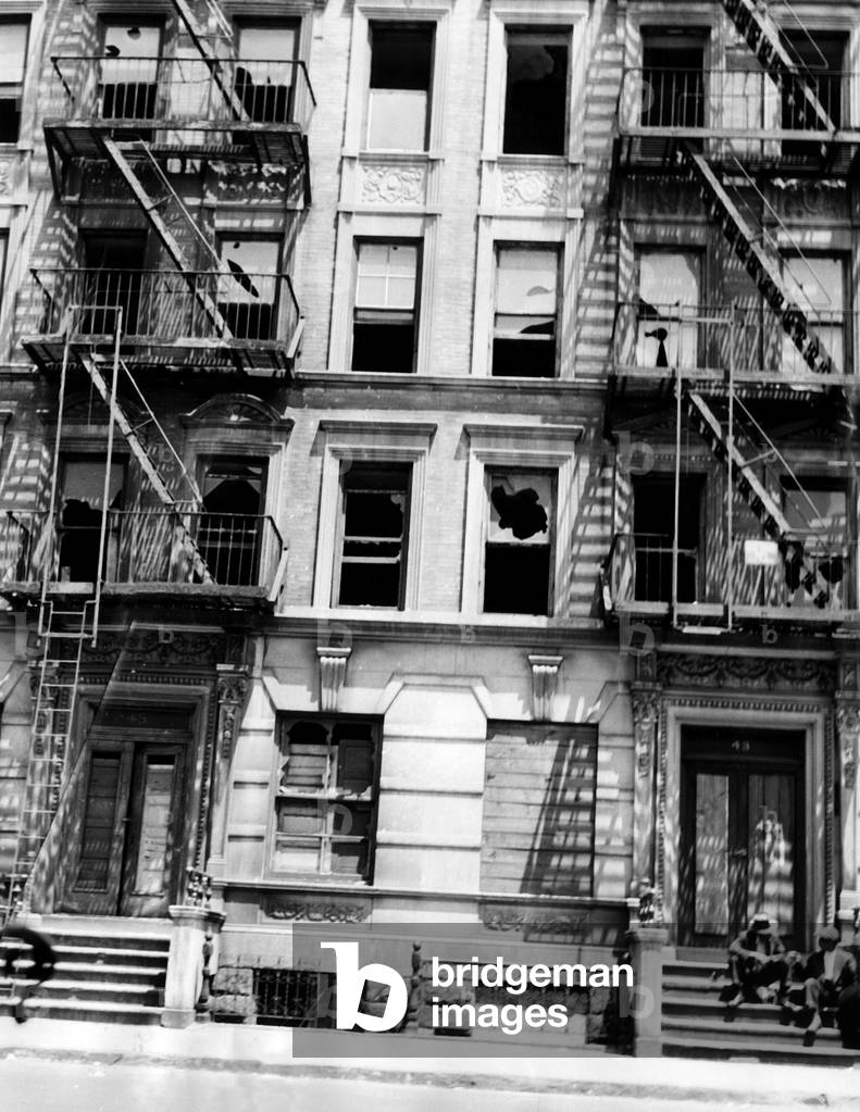 A burned out apartment building in Harlem, New York City, c.1946