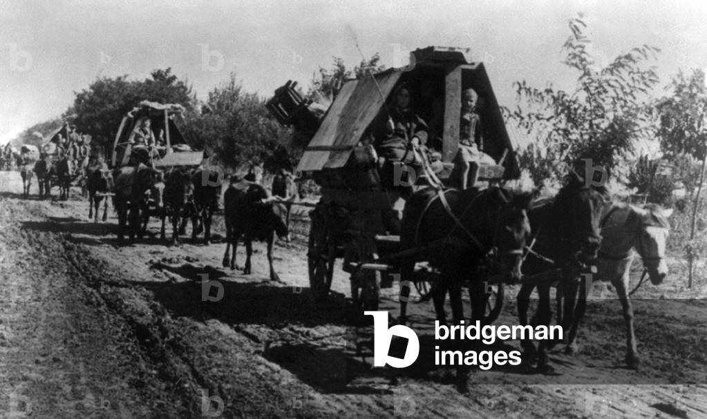 Ethnic Germans returning to Germany ahead of advancing Soviet (Russian) armies in 1944. Most were recruited as immigrants to Russia in the 18th century and had never been in Germany. World War 2