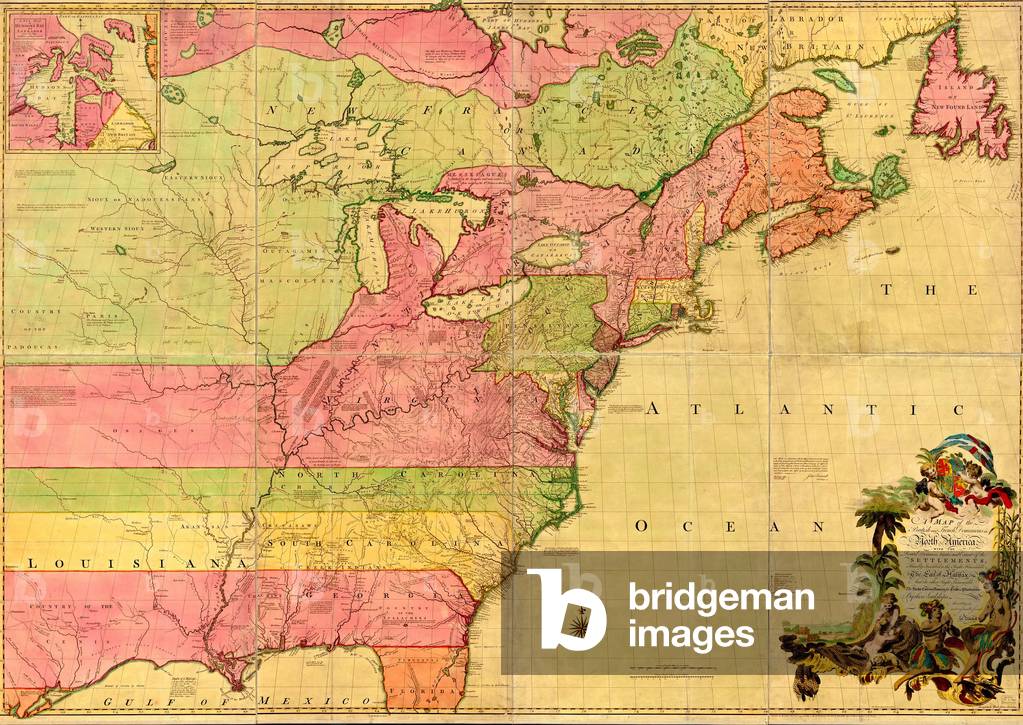 1855 map of the British and French dominions in North America, showing the extent of the distinct colonial settlements at the beginning of the French and Indian War (1756-63)