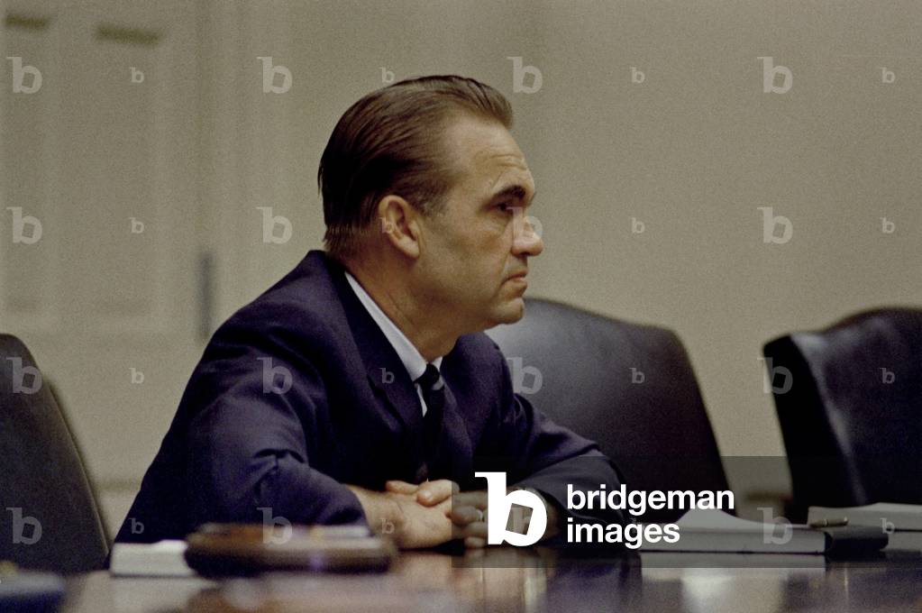 George Wallace, the segregationist former Governor of Alabama in a White House meeting during his third party presidential campaign. He represented the anti-liberal, Southern faction of the fragmented Democratic Party in the 1968 election. July 26, 1968