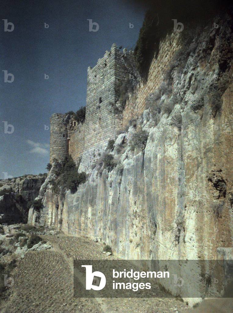 Moat of Saladin's Castle, a Byzantine Castle once occupied by Crusaders, Syria, Lumiere colorfilm, c.1934-1939