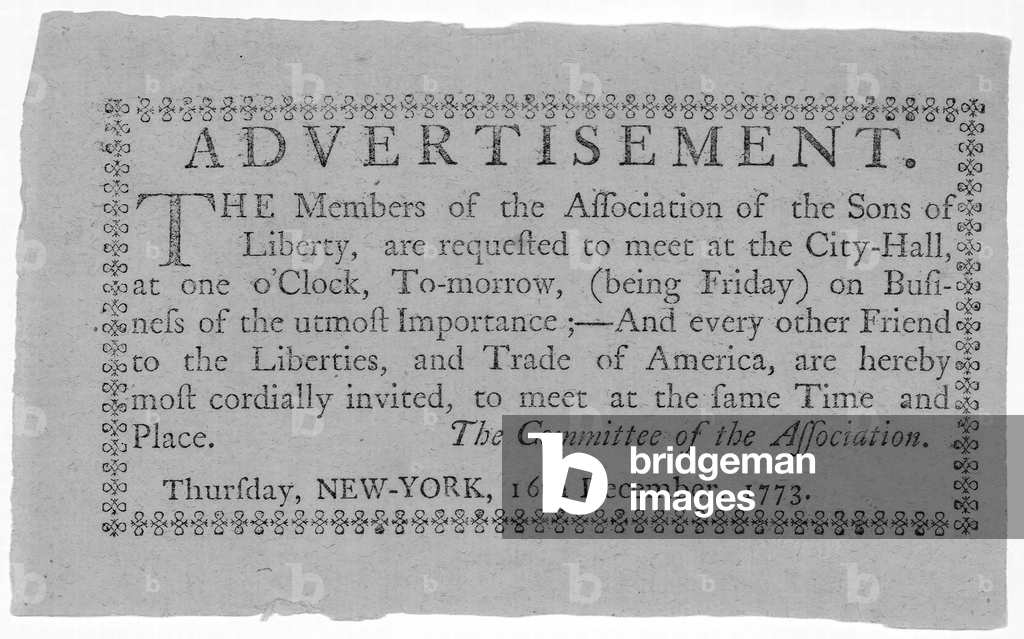 The American Revolution. The members of the Association of the Sons of Liberty, are requested to meet at the City-Hall... A broadside calling a meeting of the Sons of Liberty. New York, 1773