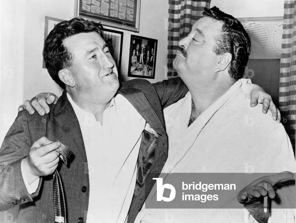 Brendan Behan (1923-1964), Irish author with actor Jackie Gleason (1916-1987). Behan's play, 
