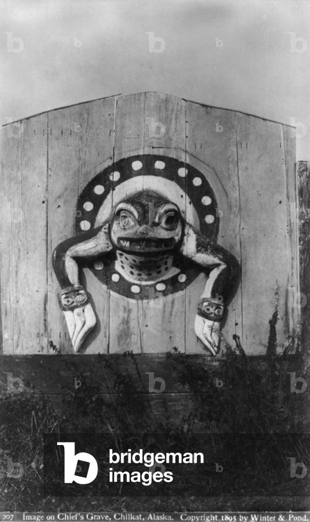 Folk art, image on Chief's Grave, Chilkat, Alaska, 1895