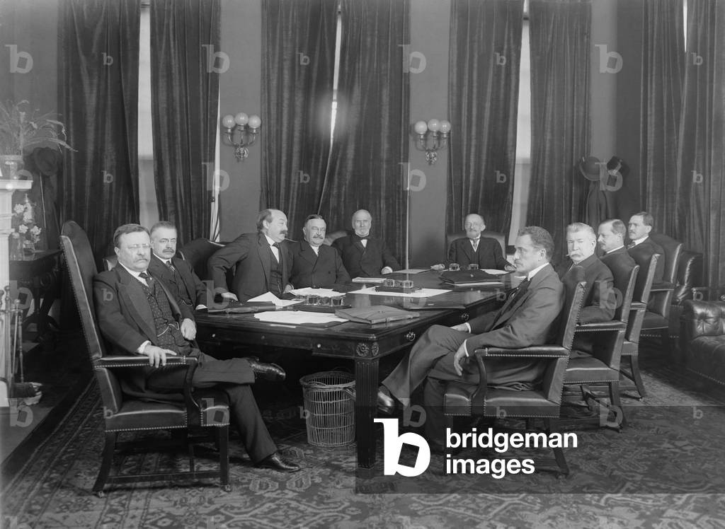 President Theodore Roosevelt, seated at left, with members of his cabinet. c. 1901