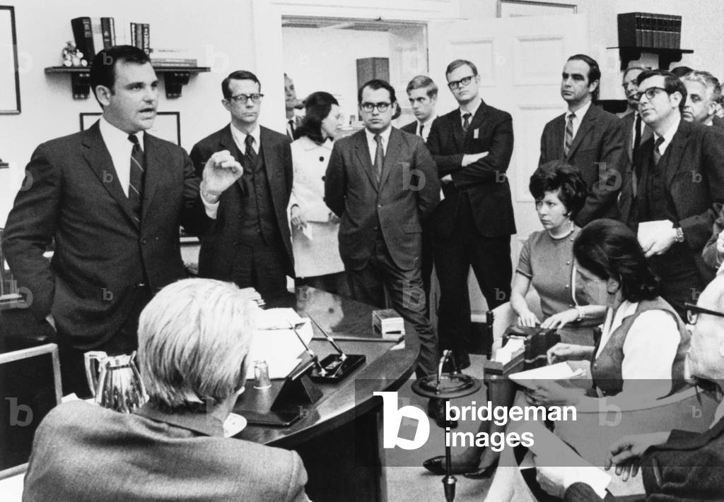 Press Secretary Ron Ziegler briefs journalists on reporting American casualties in Laos. In the past, U.S. Laos casualties were lumped into totals for Southeast Asia. Going forward from March 10, 1970, Nixon ordered the Defense Department to bring its count on American casualties in Laos up to a current basis