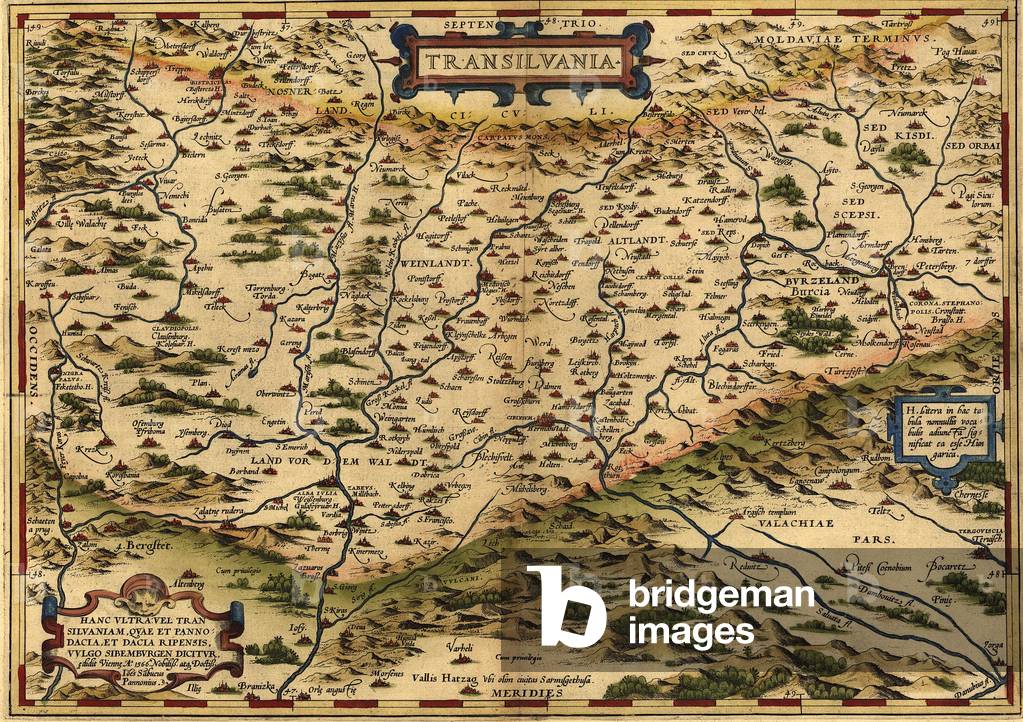 1570 map of Transylvania, now the western part of Romania and the legendary home of the vampire Dracula. From Abraham Ortelius, Theatrvm orbis terrarvm