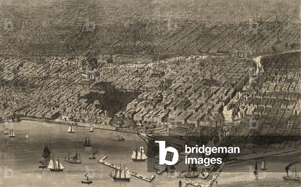 Chicago. The City of Chicago, showing the burnt district. engraving 1874