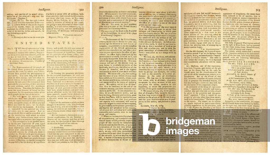 COLUMBIAN MAGAZINE reporting of the First sessions of the US Congress in May 1789