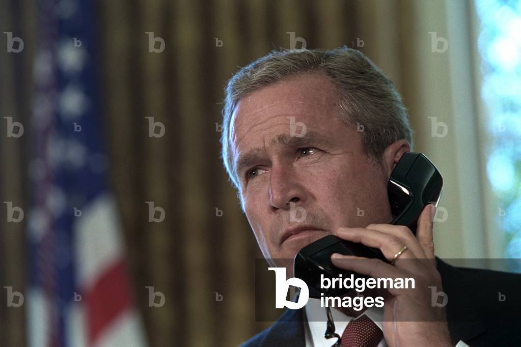 President George W. Bush on telephone to NY Gov. George Pataki and NYC Mayor, Rudolph Giuliani. Sept 13, 2001