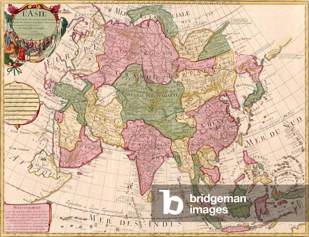 1700 French map of Asian continent and Islands of the East Indies. Central and Western Asia are occupied by Tatars