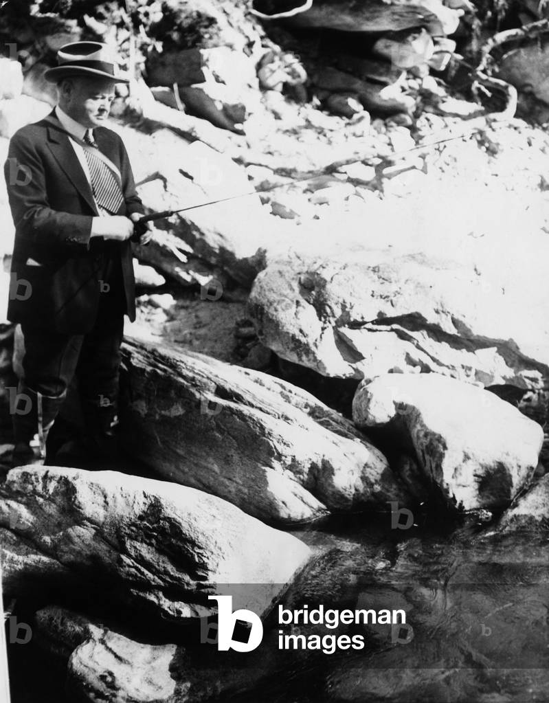 Former President Herbert Hoover, fishing at Catoctin Furnace, Maryland, May 15, 1936