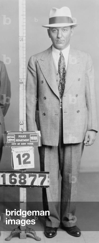 Louis 'Lepke' Buchalter (1897-1944) in New York City police mugshot of August 1939. Captured by the FBI, he was convicted of narcotics conspiracy and sentenced to 14 years in federal prison