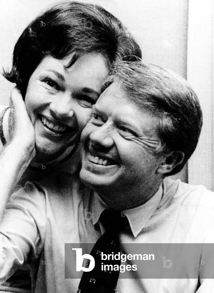 Rosalynn Carter and Jimmy Carter watch the statewide results of the 1970 governor elections come in