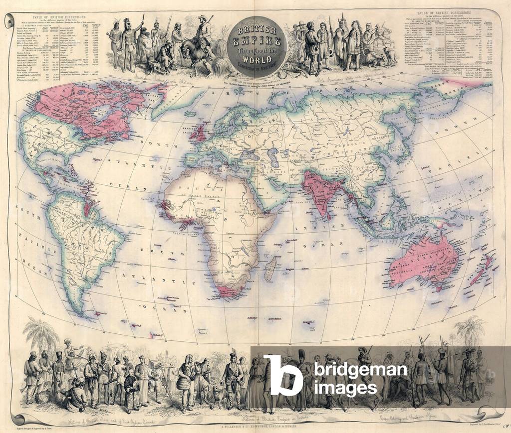 1850's map of the British Empire throughout the world, with illustrations of the inhabitant of the Empire. By the end of the century, African colonies would be expanded, and the Empire would reach it's maximum size